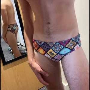 Trendy Sexy European Pattern Men's Printed Swimming Briefs